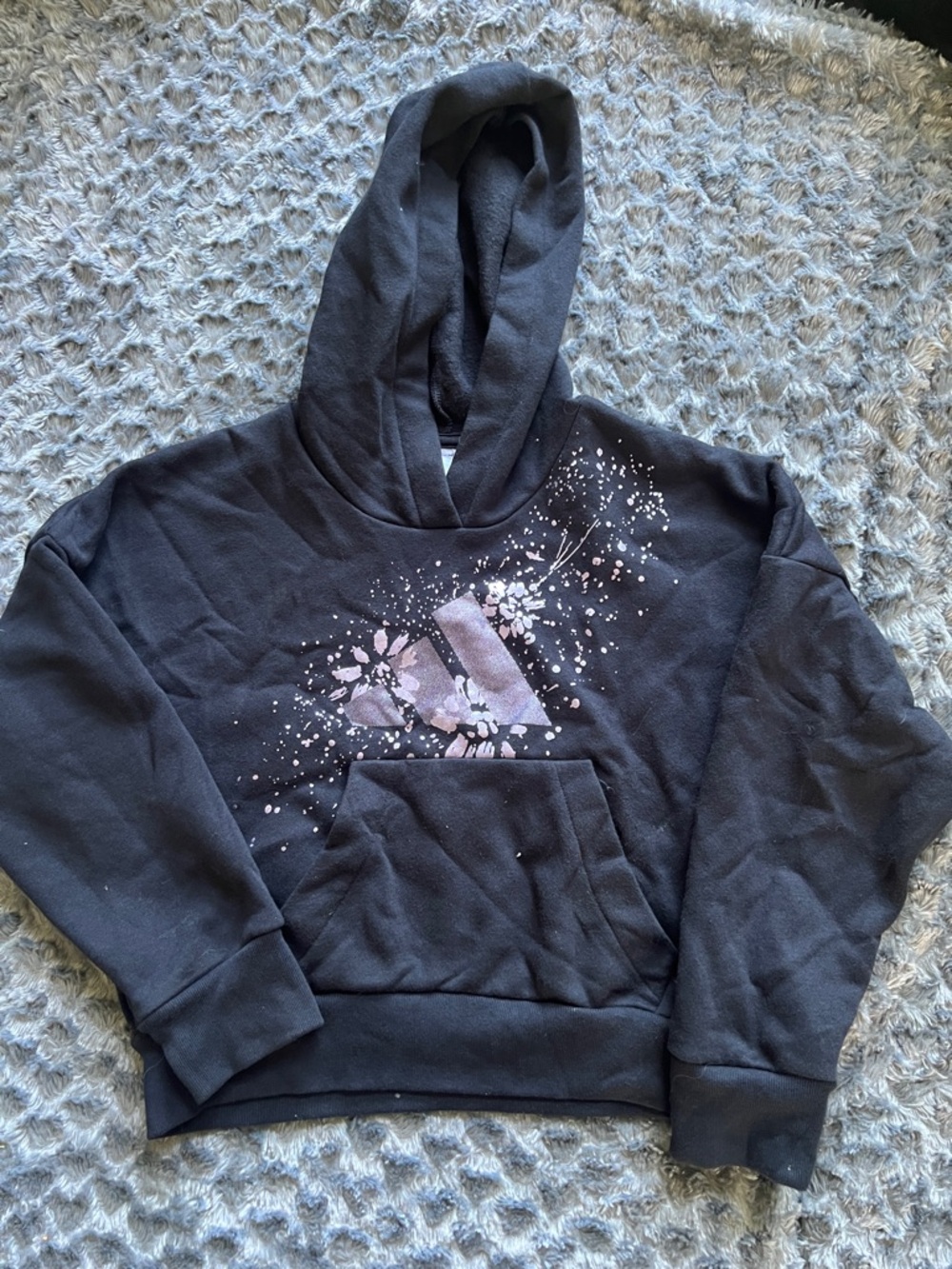 adidas Black Hoodie with Pink Floral Logo Accent